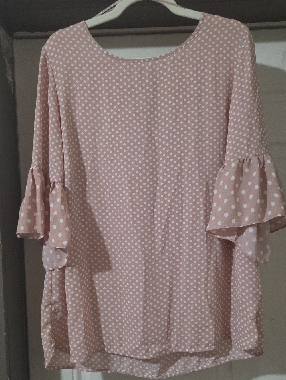 Violet & Claire Blush Pink Polka Dot Ruffle Sleeve Blouse